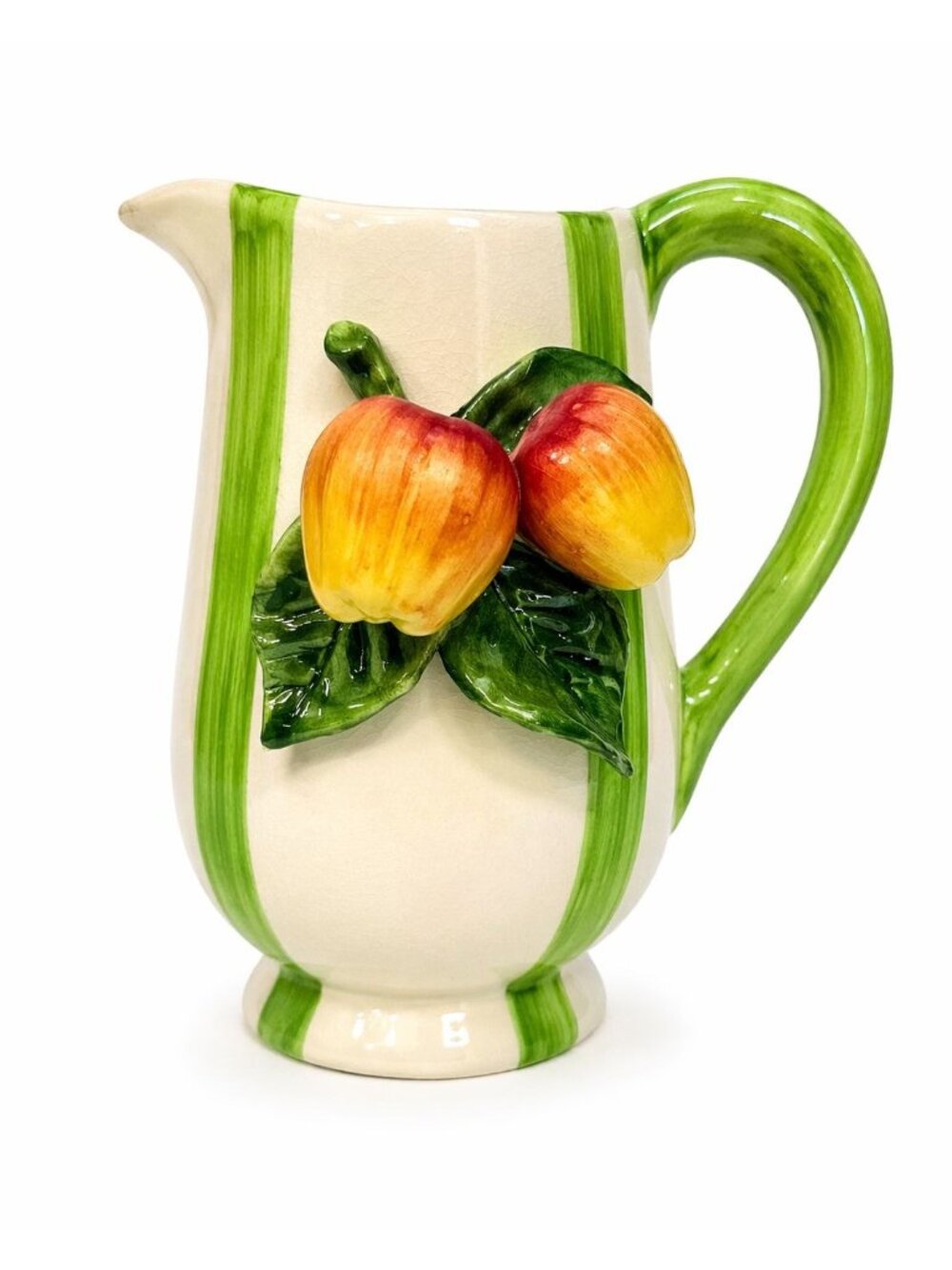 Majolica Pottery Pitcher Hand Painted Raised Apple Fruit Made in Italy L'artigia